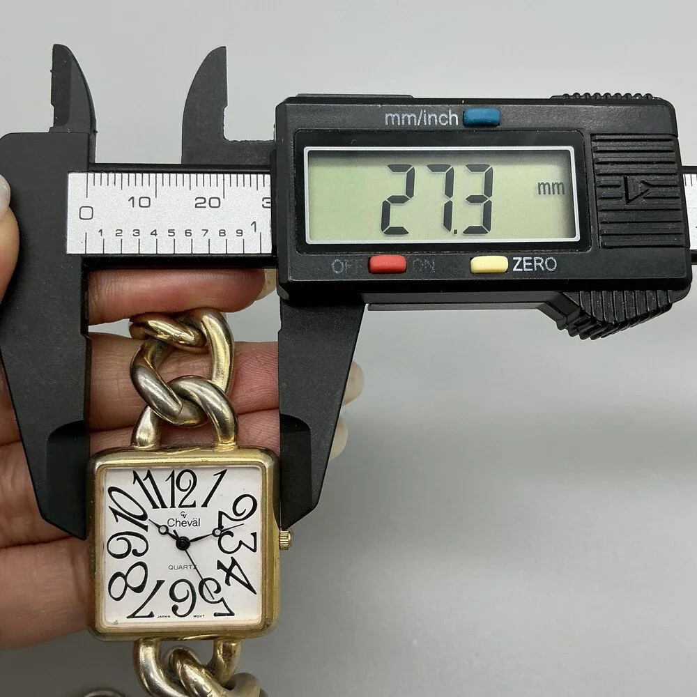 Vintage Cheval Womens Watch 27mm Square Chain Band Hong Kong New Battery 8.25